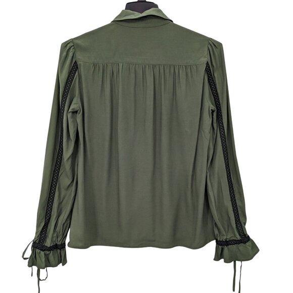 Hot Topic Steampunk Button Up Shirt Women Size M Ruffle Lace Whimsigoth Regency - Picture 2 of 9